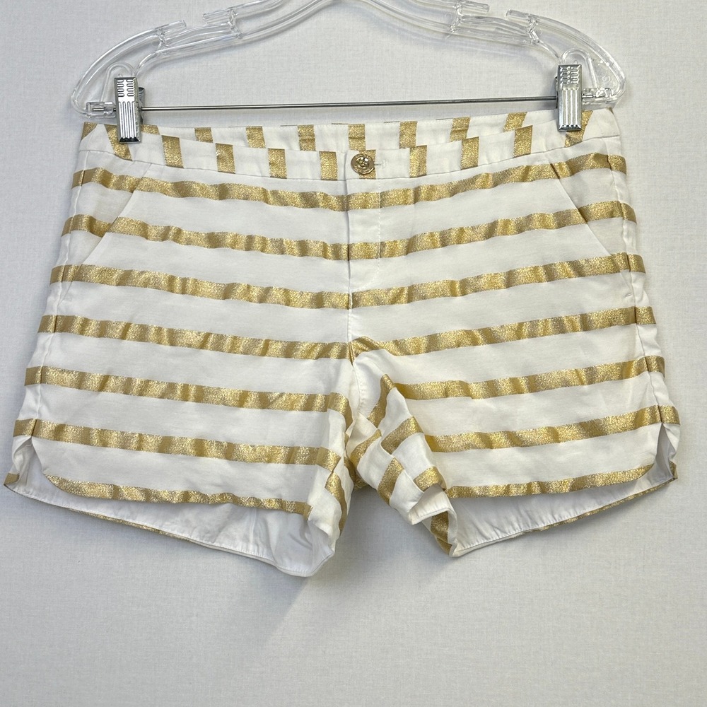 Lilly Pulitzer Adie Metallic Gold Stripe Shorts White Women's Size 6